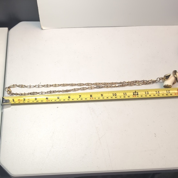 Tory Burch Horn and Serpent Pendant Necklace 29" Long Gold Tone & Cream - Picture 11 of 12